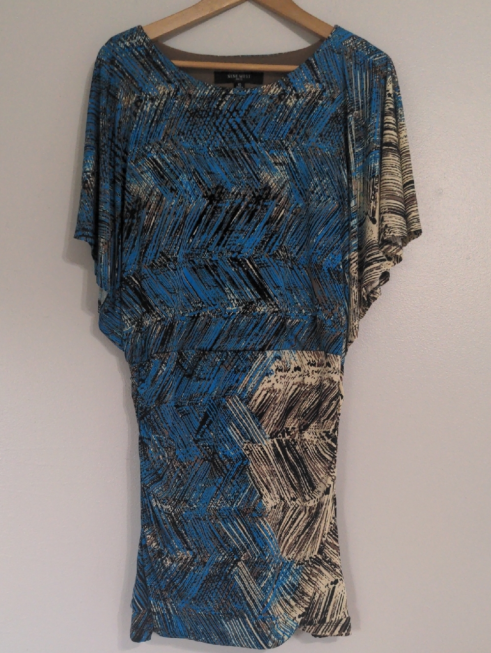 Nine West Dress Women's Size 10 Blue Sheath Wing Sleeve Lined Soft Mid Weight